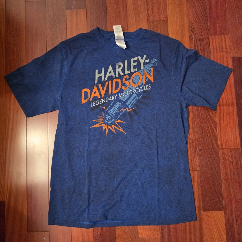 Harley-Davidson Navy Blue Tee with Orange and Gray Logo